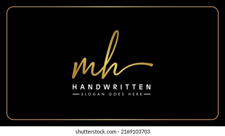 Handwritten initial letter MH vector logo design template.Elegant brush calligraphy alphabet letter m and letter h monogram icon.Handwriting concept isolated on black background.