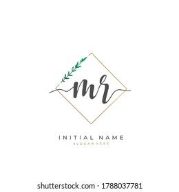 Handwritten initial letter MR for identity and logo. Vector logo template with handwriting and signature style.