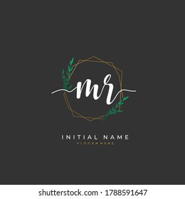 Letra inicial manuscrita MR para identidad y logotipo. Plantilla de logotipo de vectores con escritura a mano y estilo de firma.