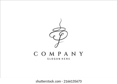 Handwritten initial letter P, simple signature vector logo with coffee cup shape variation