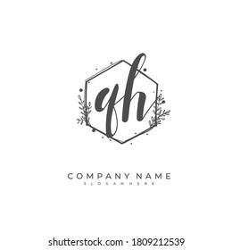 Handwritten initial letter QH for identity and logo. Vector logo template with handwriting and signature style.