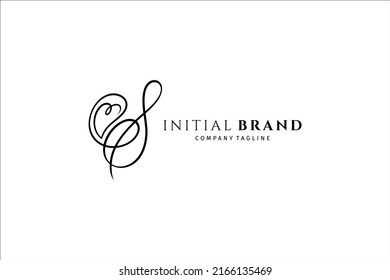 Handwritten initial letter S, simple signature vector logo with heart or love shape variation