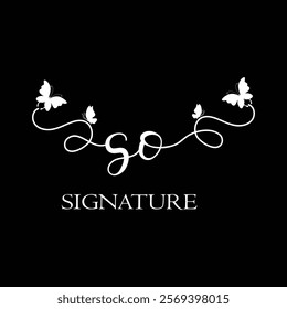 SO Handwritten initial letter, SO simple signature vector logo with butterfly shape variation, beauty, photography letter logo design. S O