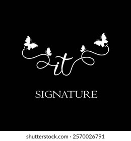 IT Handwritten initial letter, IT simple signature vector logo with butterfly shape variation, beauty, photography letter logo design. I T