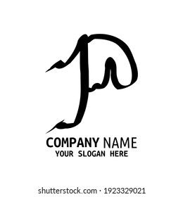Escrito a mano Letra de estilo logotipo inicial caligrafía minimalista con concepto de montaña. Vector