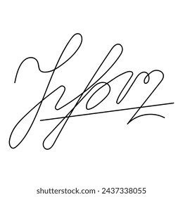 Escrito a mano, firma de tinta. Una muestra de una firma manuscrita falsificada. Escritura. Garabatos. 
