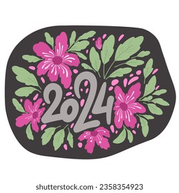 Handwritten inscription 2024 in pink flowers