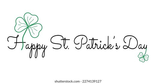 Handwritten inscription Happy St. Patrick's Day. Irish lettering with clover. Isolated vector postcard.