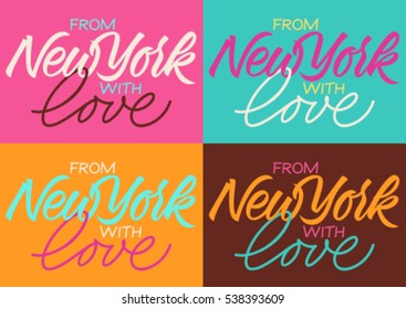 handwritten inscription from New York with love, calligraphy, set of cards