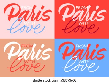 handwritten inscription from Paris with love, calligraphy, set of cards