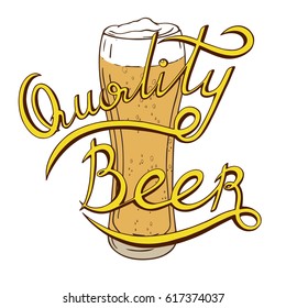 Handwritten inscription in retro style quality beer, cork from a beer bottle