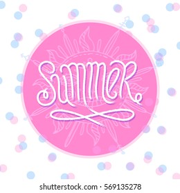 Handwritten inscription Summer in pink circle