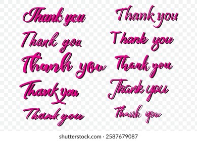 Handwritten inscription of Thank you set  . Hand drawn lettering .Thank you card.1176