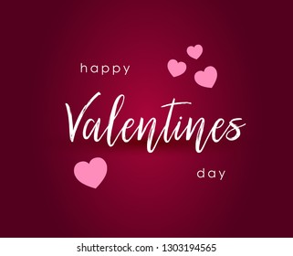 Handwritten isolated typoghraphy poster Happy Valentines Day with hearts on red violet background. Vector Day of love postcard.