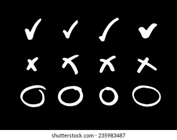Handwritten Isolated Vector Icon - Check, Cross And Circle