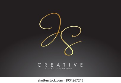 Logotipo de las letras de oro de JS J S escrito a mano con un diseño minimalista. Ilustración de vectores de sello creativo con letras J y S. 