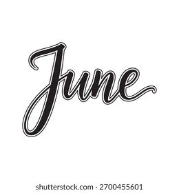 Handwritten "June" word with elegant script lettering. Ideal for calendars, invitations, greetings, and seasonal designs.
