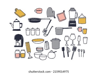 Handwritten kitchen accessory set Warm line drawing