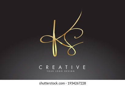 Handwritten KS K S Golden Luxury  Letters Logo with a minimalist design.  Creative Stamp Vector Illustration with letters K and S. 