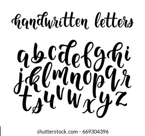 Handwritten latin calligraphy brush script of lowercase letters. Calligraphic alphabet. Vector illustration