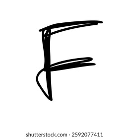 Handwritten letter f of latin english language. Black font symbol in hand drawn doodle style. Vector illustration isolated on white background. For presentation, logo, branding, font, education.