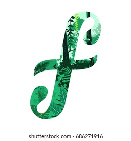 Handwritten letter F vector with forest inside