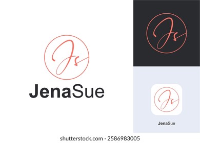 Handwritten letter JS logo with pastel pink color. Decorative vector illustration with J and S letters, Initial JS feminine logo collections vector template.