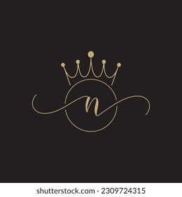 Handwritten Letter N Crown Royal Logo Design Template Vector Icon Illustration