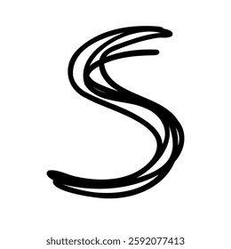 Handwritten letter s of latin english language. Black font symbol in hand drawn doodle style. Vector illustration isolated on white background. For presentation, logo, branding, font, education.