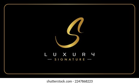Handwritten letter S logo vector signature, Isolated on a solid black background.