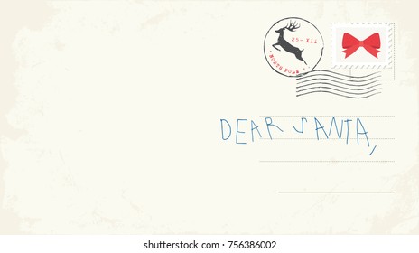 Handwritten letter to Santa from child. Vector Illustration