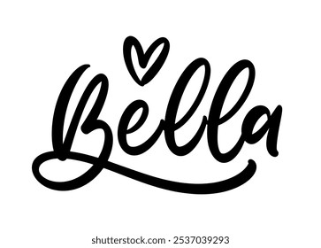 Letras manuscritas de Bella con un corazón caligráfico. Ideal para regalos personalizados, invitaciones y proyectos creativos.