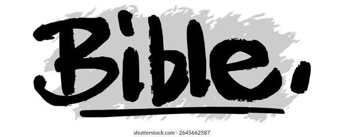 Letras manuscritas "Bíblia" em preto com fundo cinza abstrato splatter. Ideal para visuais de fé, design de igreja ou projetos relacionados à escritura.