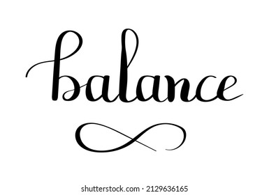 Handwritten lettering, calligraphy of word Balance with grunge, dry brush texture for yoga studio, wellness center. Wheel of Life concept. Vector illustration EPS 10