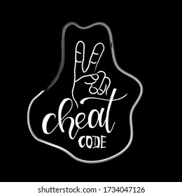 handwritten lettering cheat code on a black background for printing on clothes and accessories