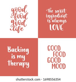 Handwritten lettering cooking quotes. Brush ink modern calligraphy. Vector template for posters, banners, advertising.