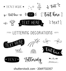 Handwritten lettering decorations set - ribbons, lines, stars etc.