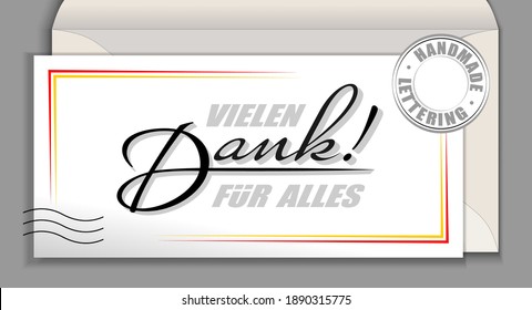 Dank der vielen Dank für alles. Dank für die gute Arbeit. Vektor-Kalligrafie-Phrase Vielen Dank, isoliert auf weißer Briefumschlag