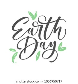 Handwritten lettering of Earth Day on white background.