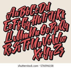 Handwritten lettering font. Vector comic alphabet.