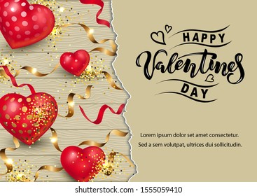 Handwritten lettering Happy Valentine day with hearts. Place for text. Vector illustration for Happy Mother's, Valentine's, Women's day, greeting card, wedding.