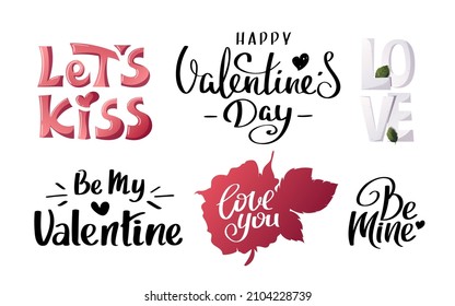 Handwritten lettering for Happy Valentine's Day. Romance, Love concept. Isolated Vector illustration for poster, banner, card, postcard, sign, cover, advertising.