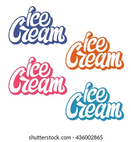 Handwritten lettering Ice Cream. Vector element  for labels, logos, badges, stickers or icons. Ice cream typographic for restaurant, bar, cafe, menu, ice cream or sweet shop.