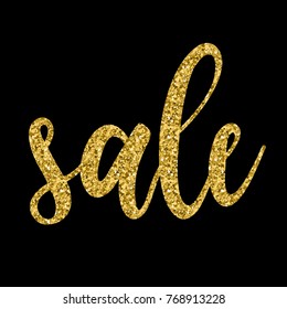 Handwritten lettering isolated on black. Doodle handmade quote for design shop advertising, t shirt, gift card, christmas sale invitation, poster, scrapbook, album etc. Gold texture. 
