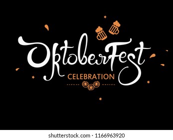 ”Oktoberfest” Handwritten Lettering or Oktoberfest Typography Text on Doodle Background.