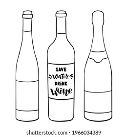 Handwritten lettering phrase "Save water drink wine" suitable for a poster or banner for restaurant. Illustration can be used for logotype, design or postcard