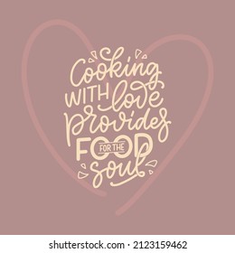 Cita escrita a mano sobre cocina y cocina. Dibujar a mano un único elemento de diseño de tipografía para tarjetas de felicitación, decoración, impresiones y afiches.