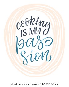 Cita escrita a mano sobre cocina y cocina. Dibujar a mano un único elemento de diseño de tipografía para tarjetas de felicitación, decoración, impresiones y afiches.