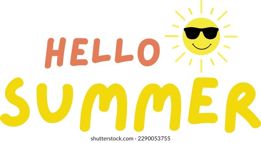 Handwritten lettering quote of Hello Summer with sun