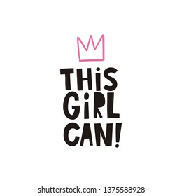 Handwritten lettering quote - This girl can, vector print. International womens day graphic in vector. Vector print strong women.